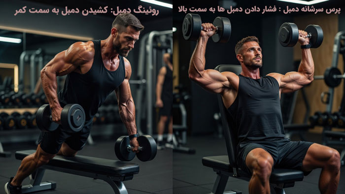 پرس سرشانه دمبل  , روئینگ دمبل 